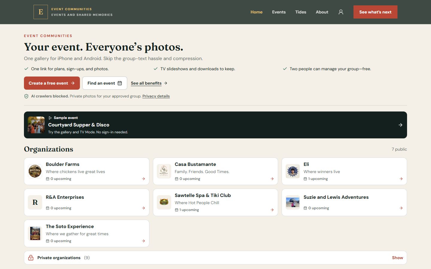Event Communities homepage preview