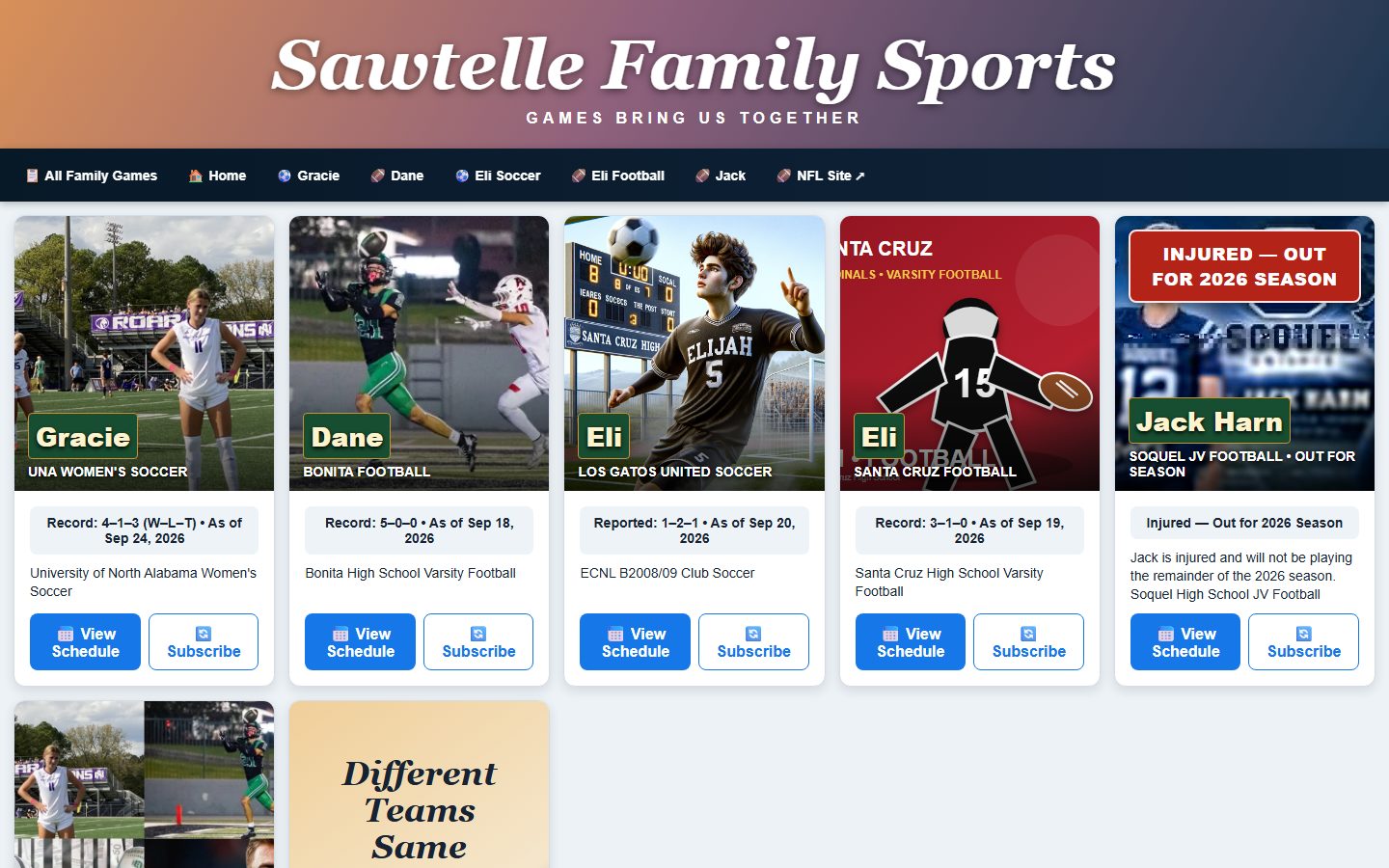 Sawtelle Family Sports homepage preview