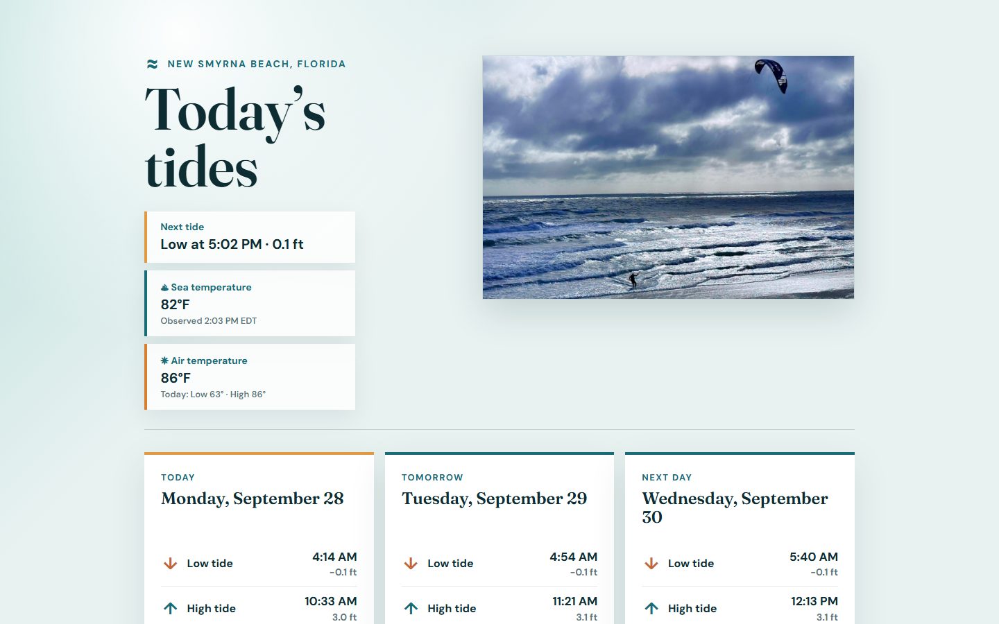 New Smyrna Beach tides page preview
